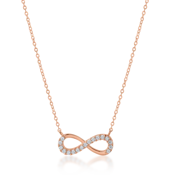Lant cu pandantiv infinit din aur roz cu zirconii