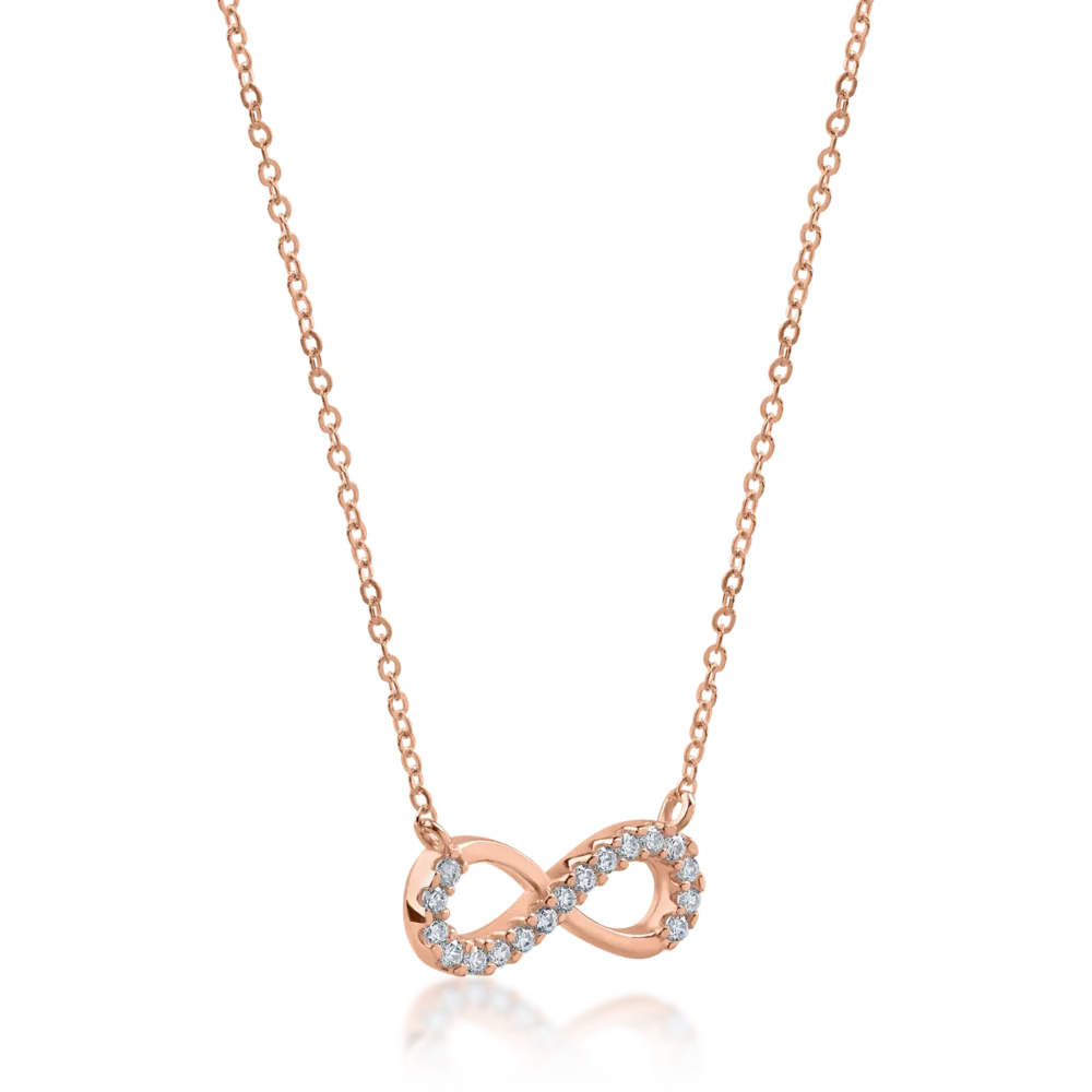 Lant cu pandantiv infinit din aur roz cu zirconii - imagine 2