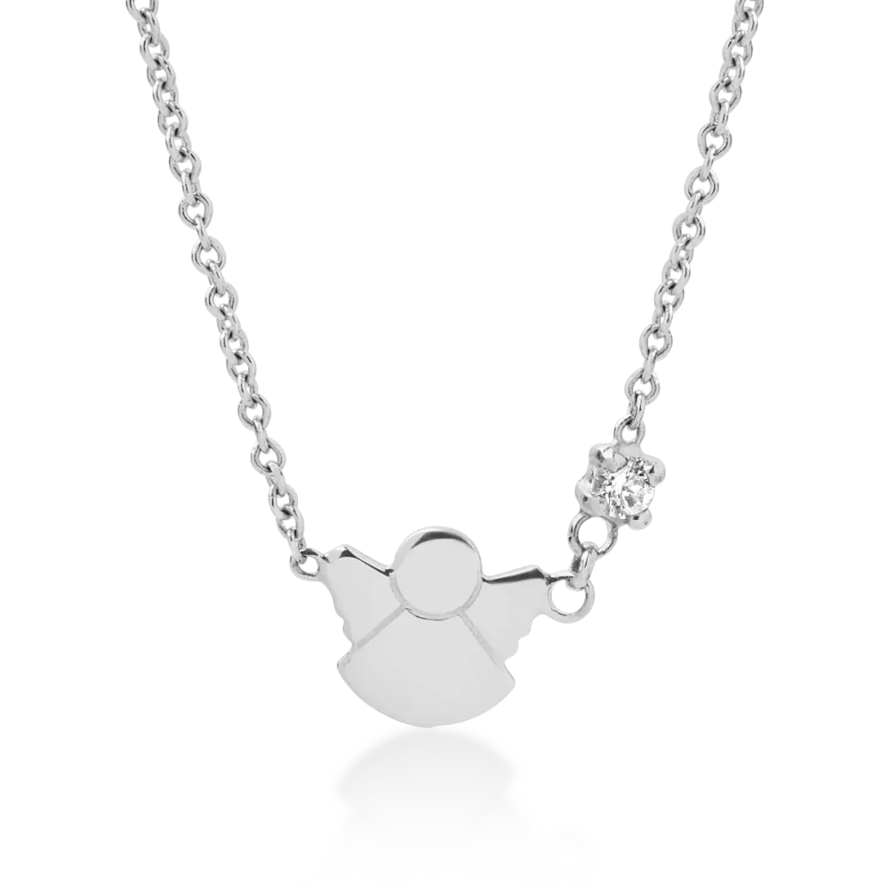 Lant cu pandantiv ingeras pentru copii din aur galben cu diamant de 0.02ct