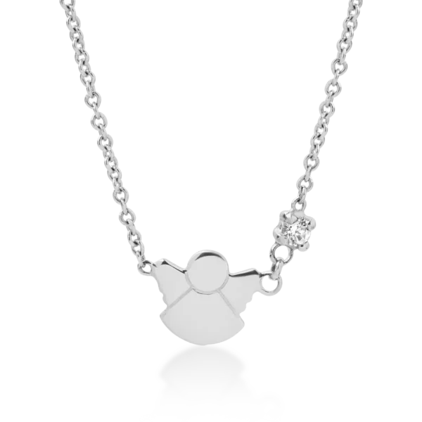 Lant cu pandantiv ingeras pentru copii din aur galben cu diamant de 0.02ct