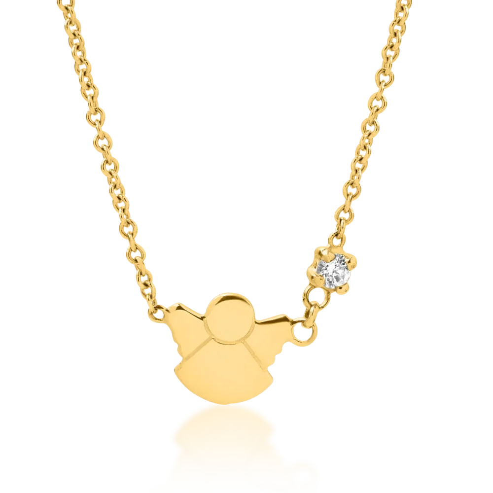 Lant cu pandantiv ingeras pentru copii din aur galben cu diamant de 0.02ct