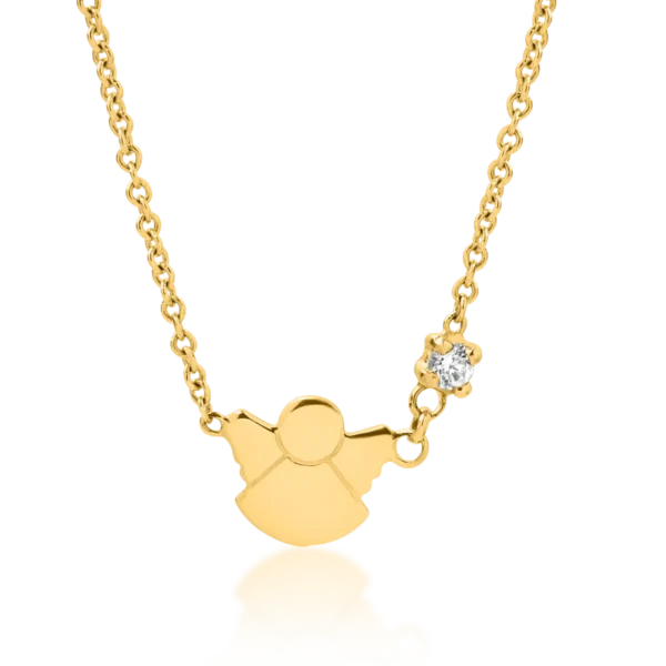 Lant cu pandantiv ingeras pentru copii din aur galben cu diamant de 0.02ct