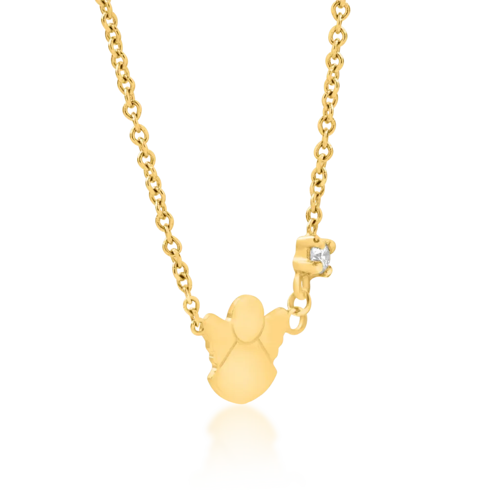 Lant cu pandantiv ingeras pentru copii din aur galben cu diamant de 0.02ct - imagine 2