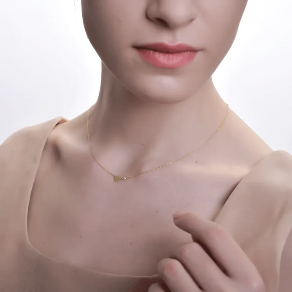 Lant cu pandantiv ingeras pentru copii din aur galben cu diamant de 0.02ct - imagine 3