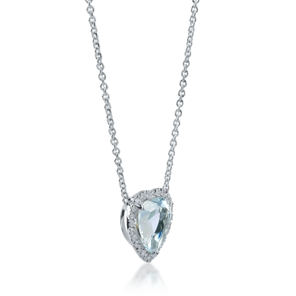 Lant cu pandantiv inima din aur alb cu acvamarin heart de 2.23ct si diamante de 0.18ct - imagine 2