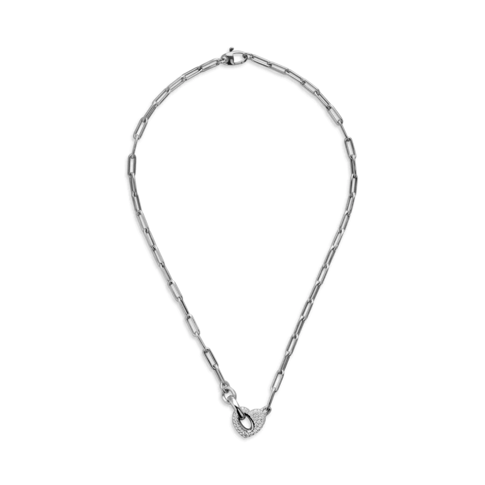 Lant cu pandantiv inima din aur alb cu diamante de 0.82ct