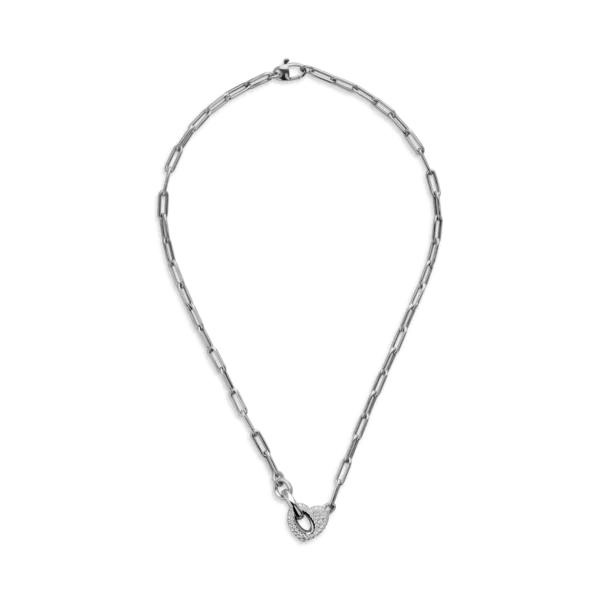 Lant cu pandantiv inima din aur alb cu diamante de 0.82ct