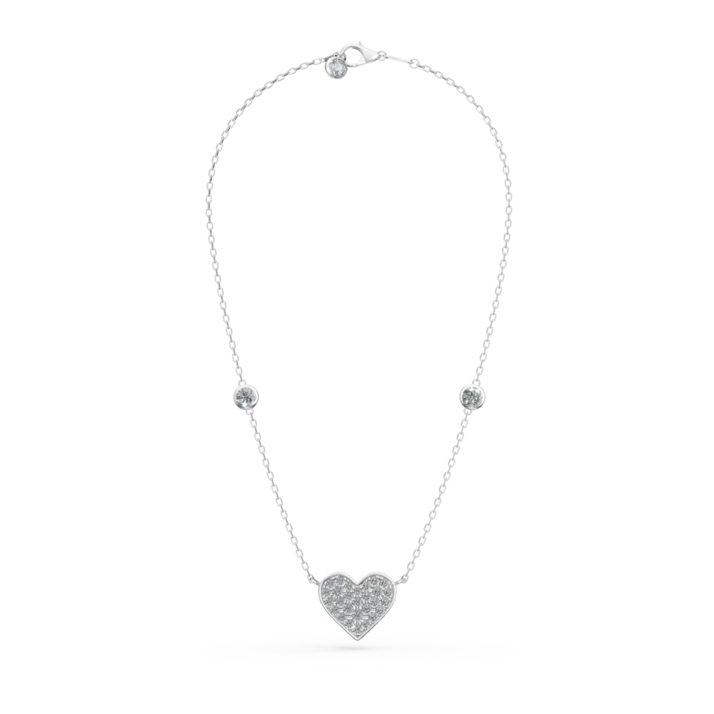 Lant cu pandantiv inima din aur alb cu zirconia microsetting