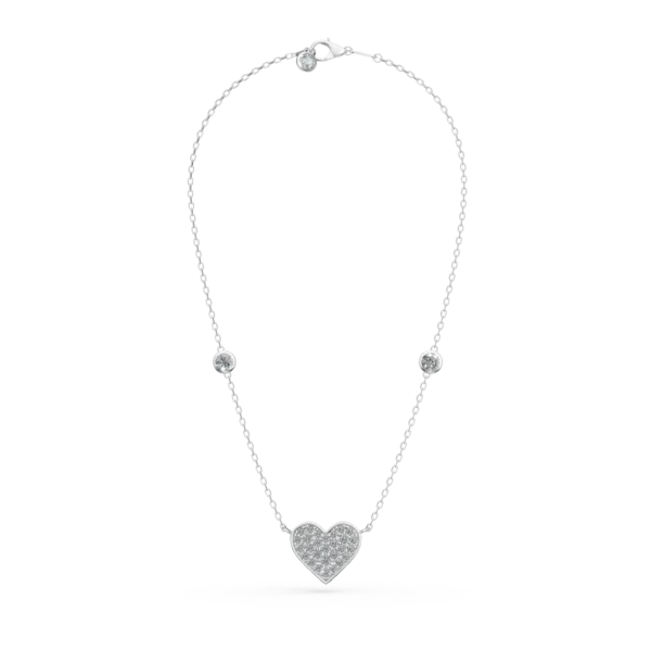 Lant cu pandantiv inima din aur alb cu zirconia microsetting