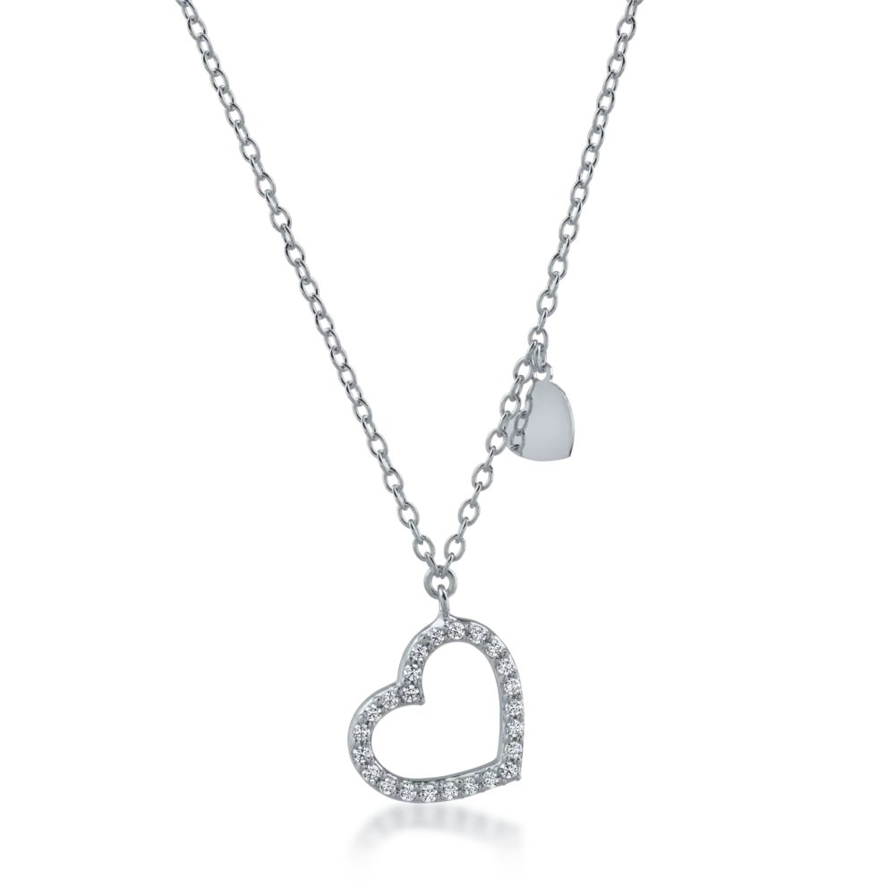Lant cu pandantiv inima din aur alb cu zirconii