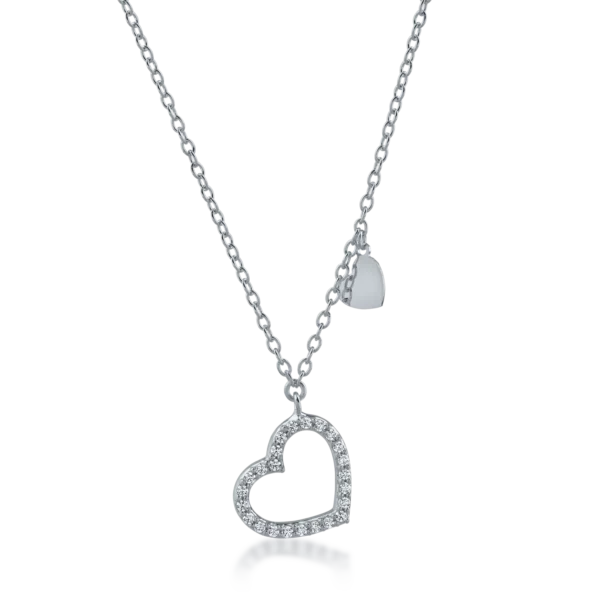 Lant cu pandantiv inima din aur alb cu zirconii