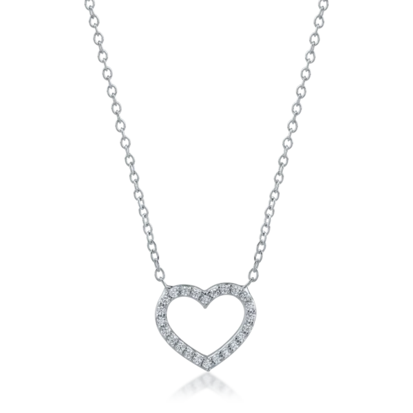 Lant cu pandantiv inima din aur alb cu zirconii