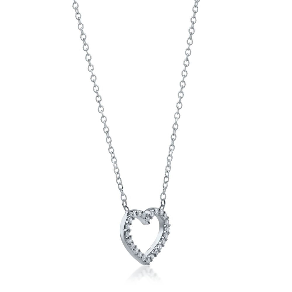 Lant cu pandantiv inima din aur alb cu zirconii - imagine 2