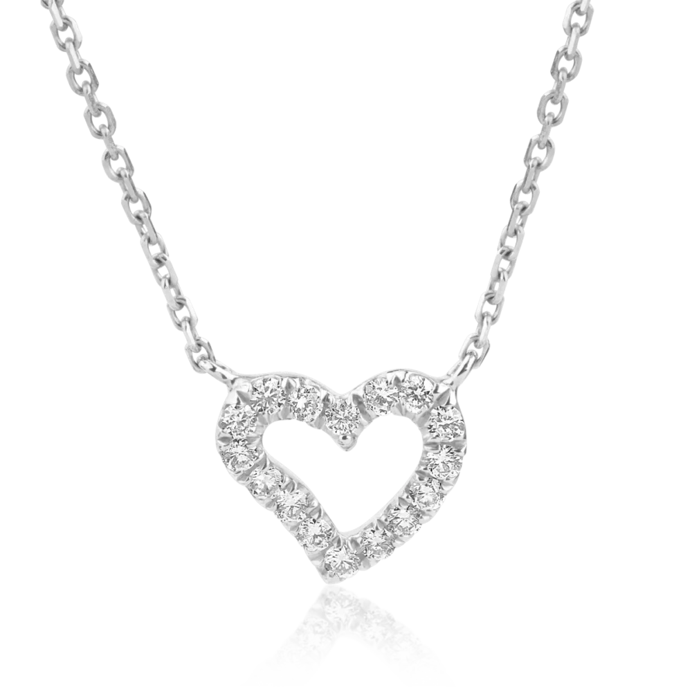 Lant cu pandantiv inima din aur alb cu diamante de 0.095ct