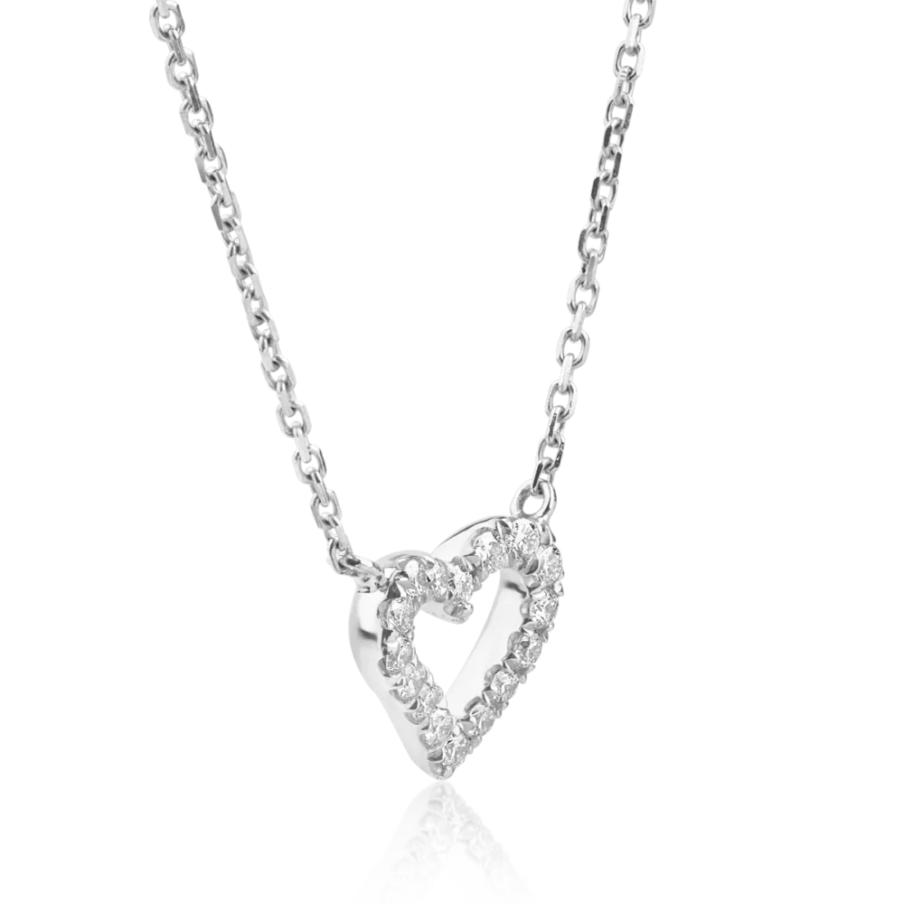 Lant cu pandantiv inima din aur alb cu diamante de 0.095ct - imagine 2