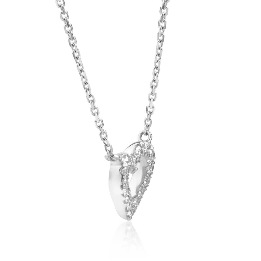 Lant cu pandantiv inima din aur alb cu diamante de 0.095ct - imagine 3
