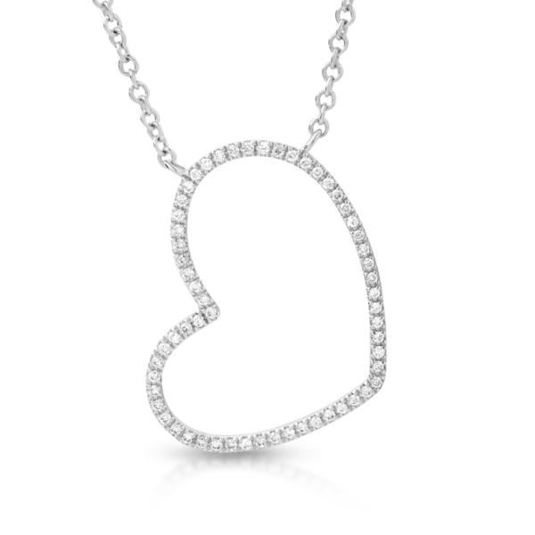 Lant cu pandantiv inima din aur alb cu diamante de 0.12ct