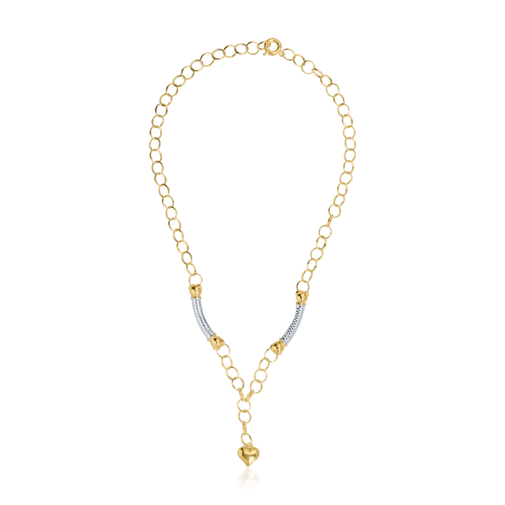 Lant cu pandantiv inima din aur alb-galben
