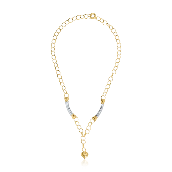 Lant cu pandantiv inima din aur alb-galben