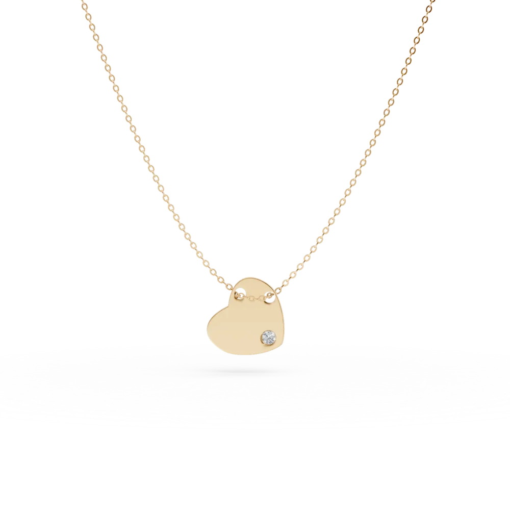 Lant cu pandantiv inima din aur galben cu zirconia