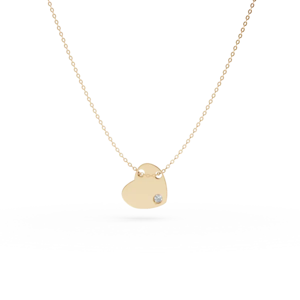 Lant cu pandantiv inima din aur galben cu zirconia
