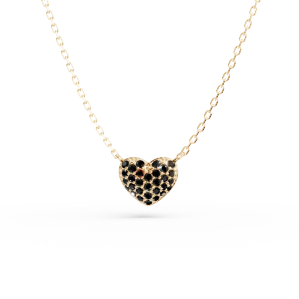 Lant cu pandantiv inima din aur galben cu zirconii negre