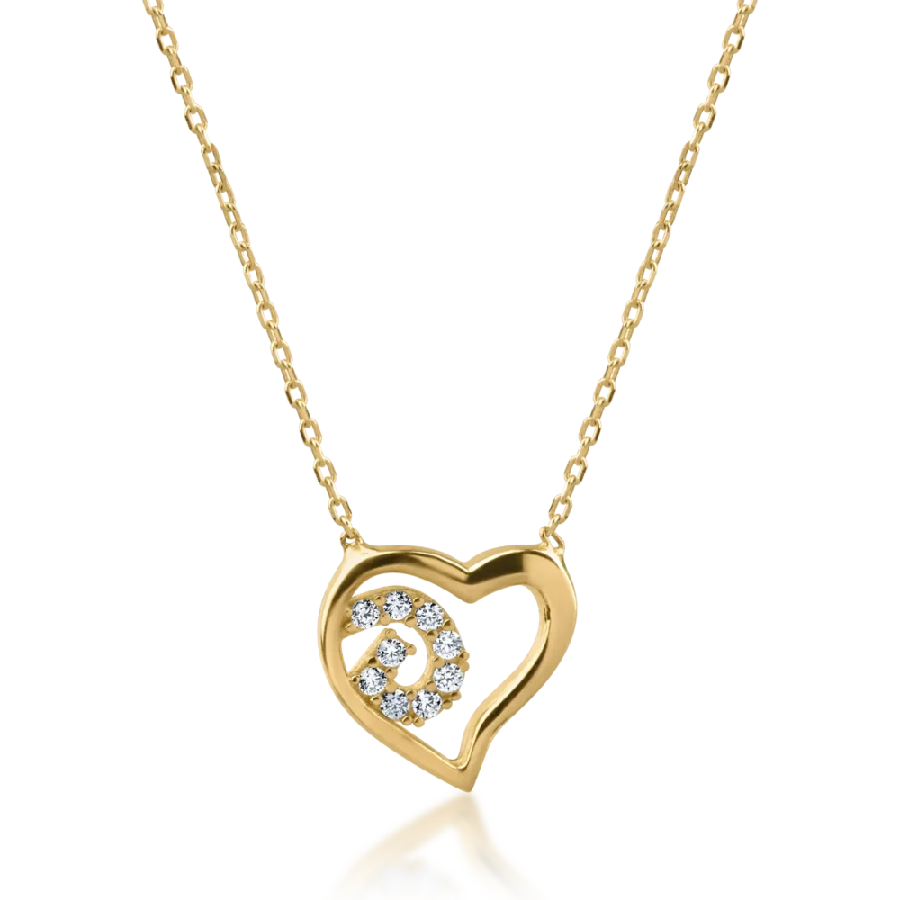 Lant cu pandantiv inima din aur galben cu zirconii