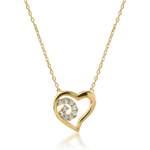 Lant cu pandantiv inima din aur galben cu zirconii