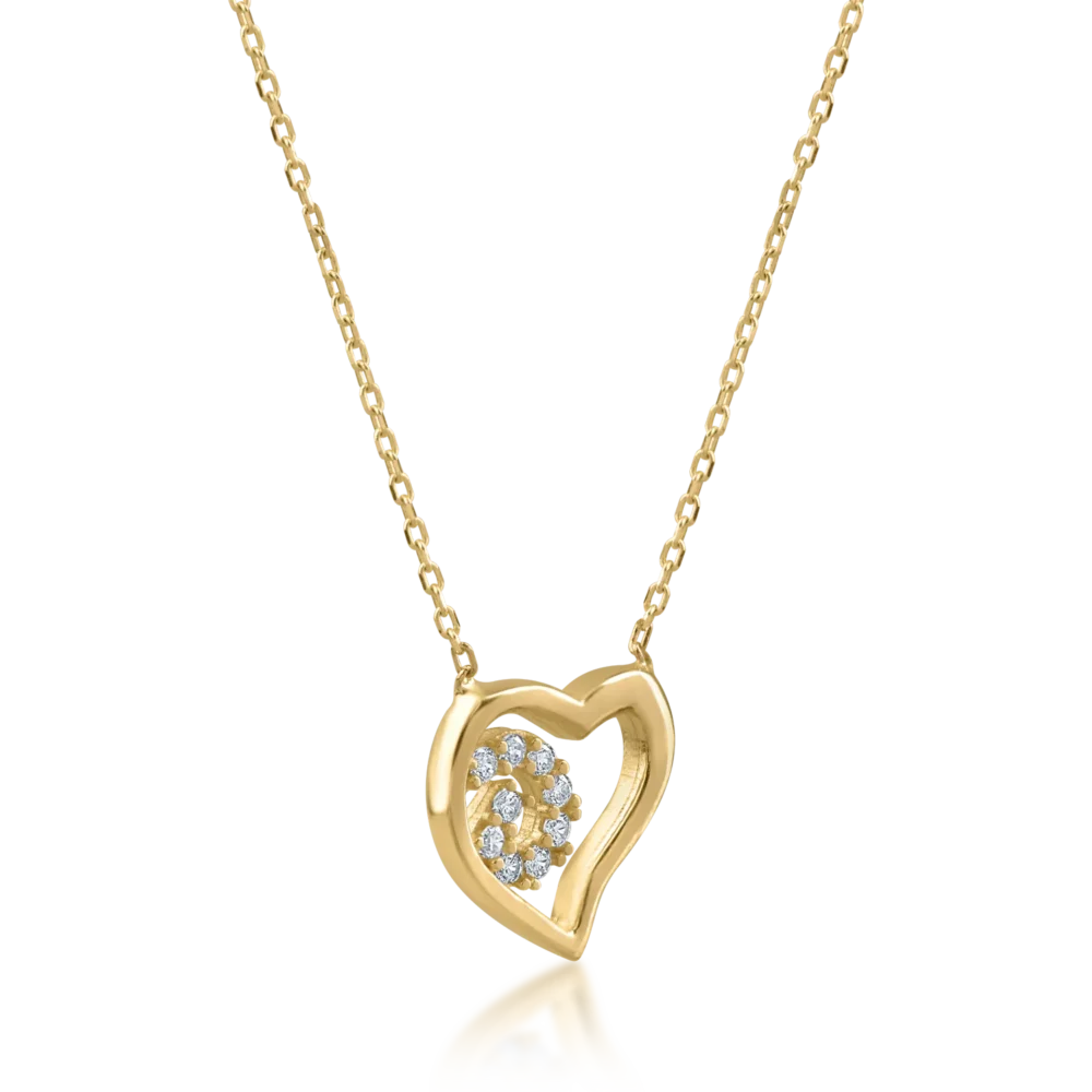 Lant cu pandantiv inima din aur galben cu zirconii - imagine 2