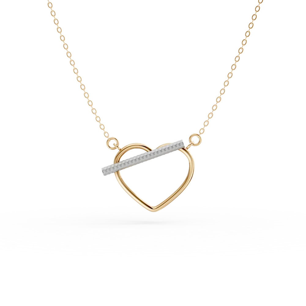 Lant cu pandantiv inima din aur galben si detaliu din aur alb
