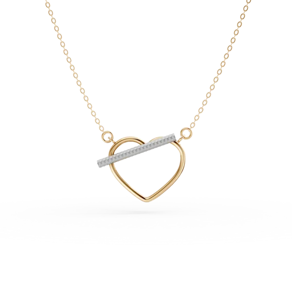 Lant cu pandantiv inima din aur galben si detaliu din aur alb