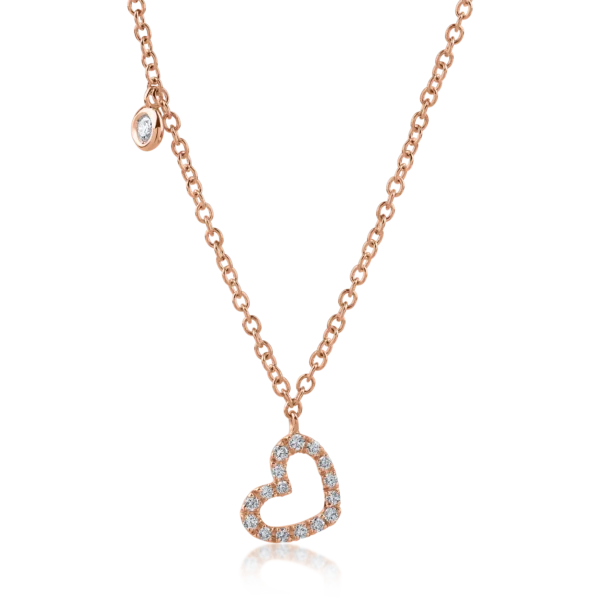 Lant cu pandantiv inima din aur roz cu diamante de 0.11ct