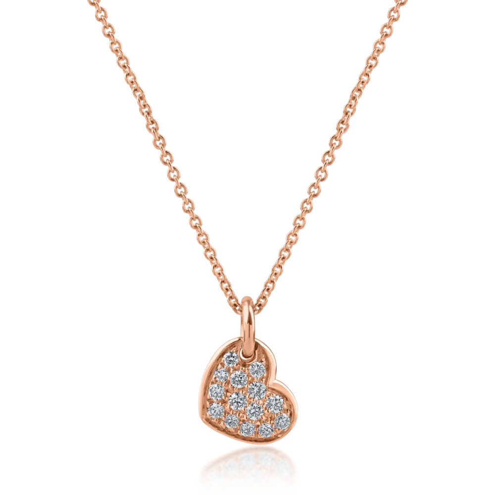 Lant cu pandantiv inima din aur roz cu diamante de 0.16ct