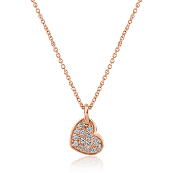 Lant cu pandantiv inima din aur roz cu diamante de 0.16ct