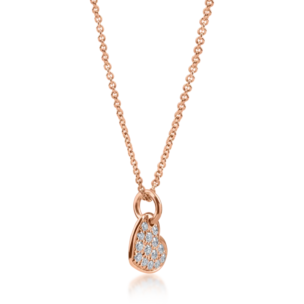 Lant cu pandantiv inima din aur roz cu diamante de 0.16ct - imagine 2