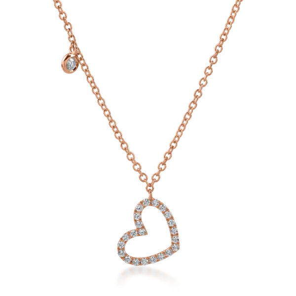 Lant cu pandantiv inima din aur roz cu diamante de 0.18ct