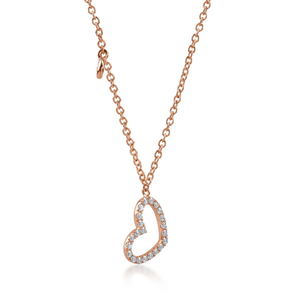 Lant cu pandantiv inima din aur roz cu diamante de 0.18ct - imagine 2