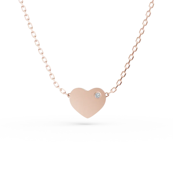 Lant cu pandantiv inima din aur roz si diamant de 0.005ct