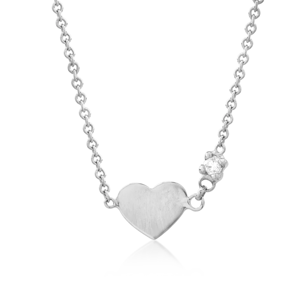 Lant cu pandantiv pentru copii cu inimioara din aur alb cu diamant de 0.02ct