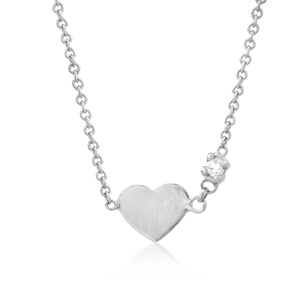 Lant cu pandantiv pentru copii cu inimioara din aur alb cu diamant de 0.02ct