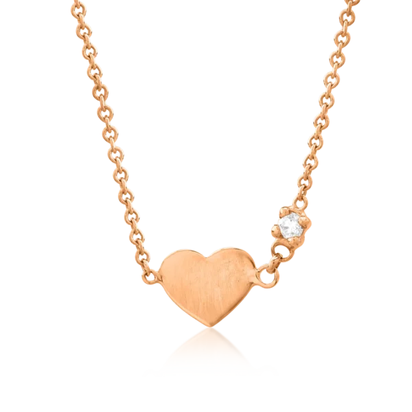 Lant cu pandantiv inima pentru copii din aur roz cu diamant de 0.02ct