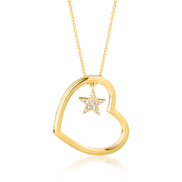 Lant cu pandantiv inima si steluta din aur galben cu diamante de 0.04ct