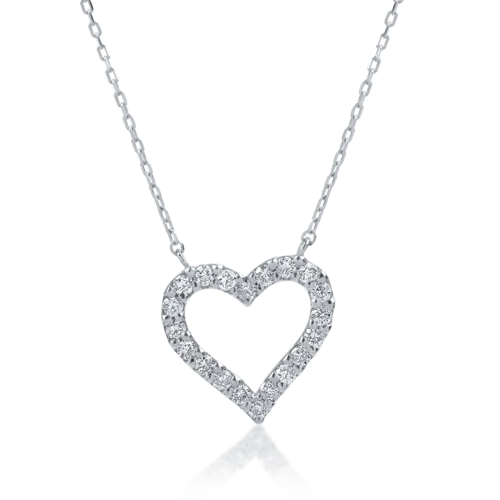 Lant cu pandantiv inimioara din aur alb cu diamante de 0.2ct