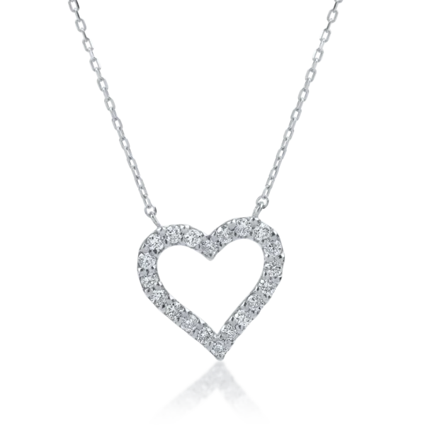Lant cu pandantiv inimioara din aur alb cu diamante de 0.2ct