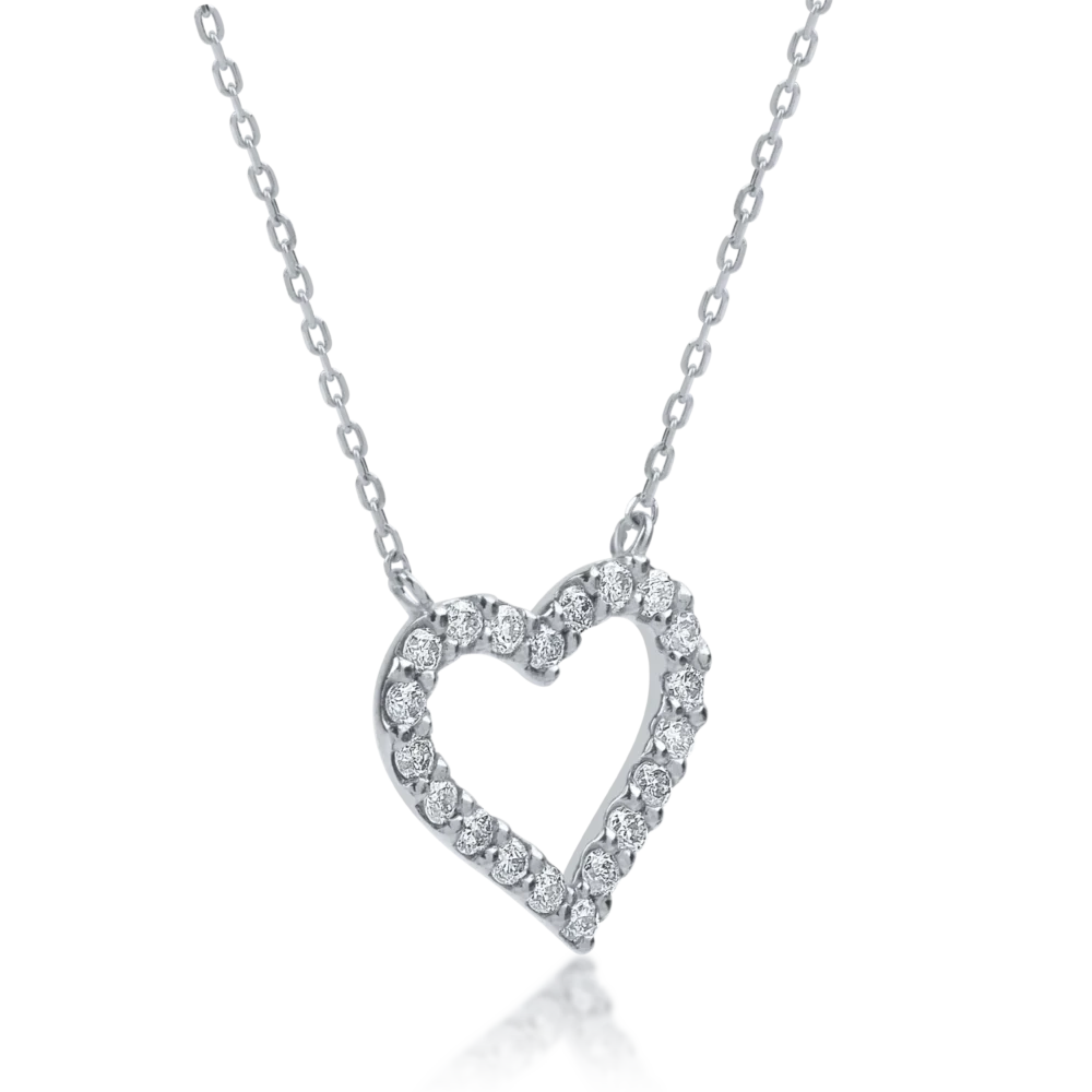 Lant cu pandantiv inimioara din aur alb cu diamante de 0.2ct - imagine 2