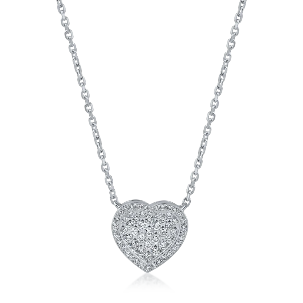 Lant cu pandantiv inimioara din aur alb cu diamante de 0.3ct