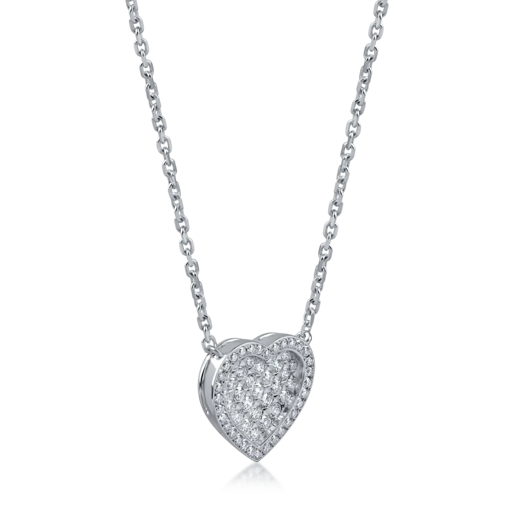Lant cu pandantiv inimioara din aur alb cu diamante de 0.3ct - imagine 2
