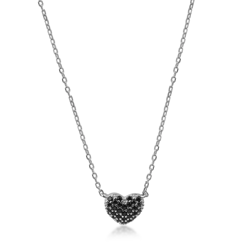 Lant cu pandantiv inimioara din aur alb cu zirconii negre