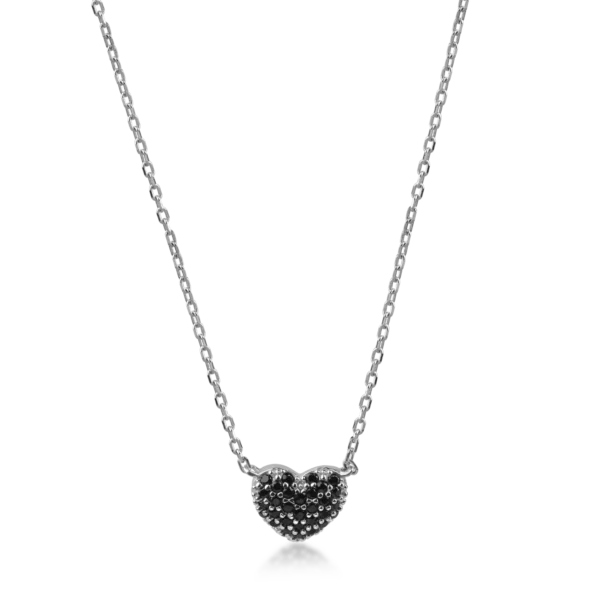 Lant cu pandantiv inimioara din aur alb cu zirconii negre