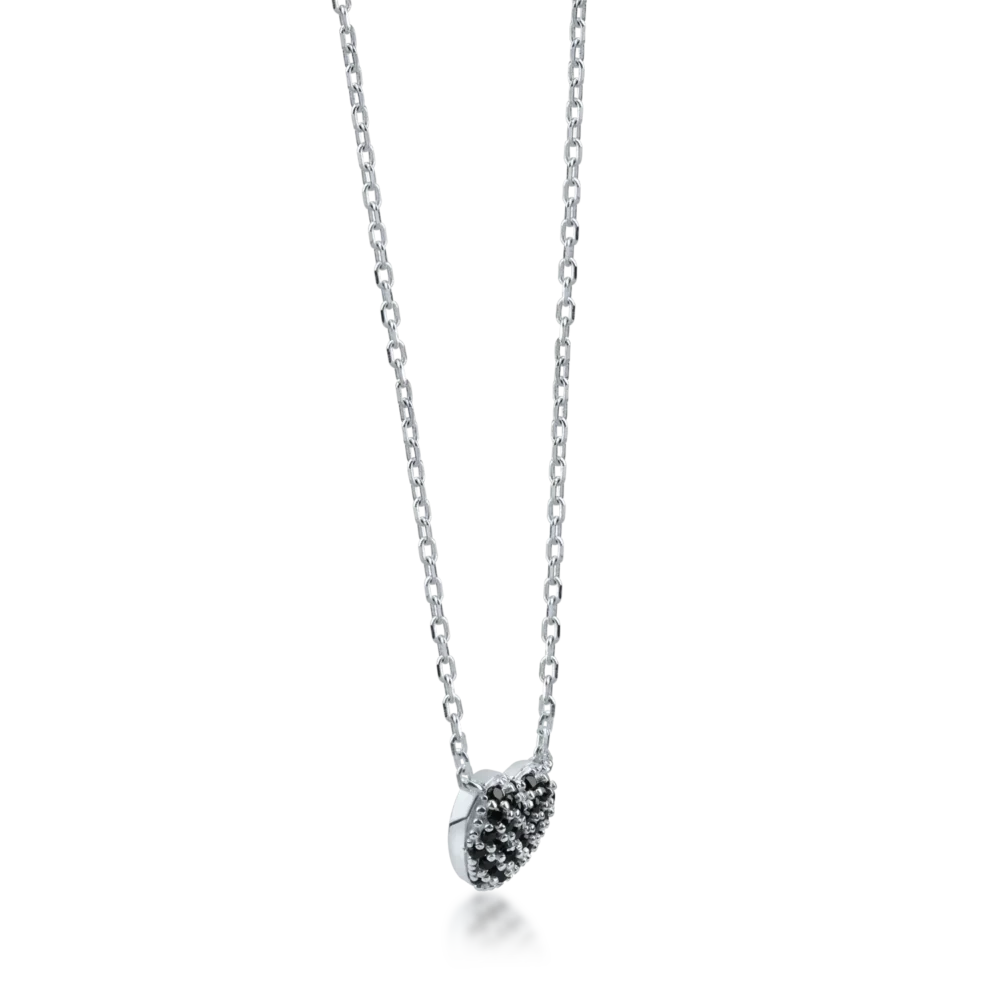 Lant cu pandantiv inimioara din aur alb cu zirconii negre - imagine 2